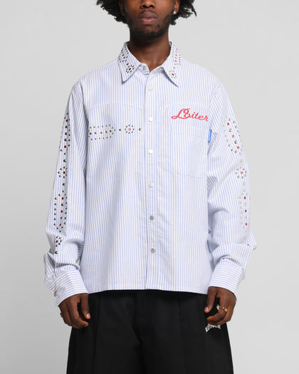 Loiter Western Long Sleeve Button Up Shirt Blue/White