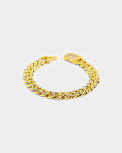 NXS 12mm Diamond Cuban Link Bracelet Iced Gold