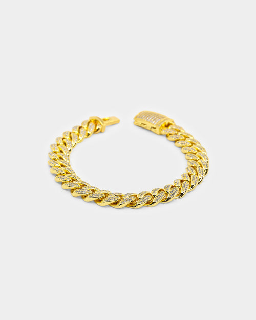 NXS 12mm Diamond Cuban Link Bracelet Iced Gold