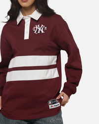 Mitchell & Ness New York Yankees Roses Rugby Long Sleeve Polo Shirt Sour Cherry