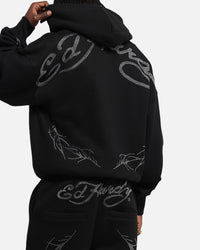 Ed Hardy Cyber Rhinestone Zip-Up Hoodie Black