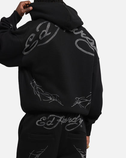 Ed Hardy Cyber Rhinestone Zip-Up Hoodie Black