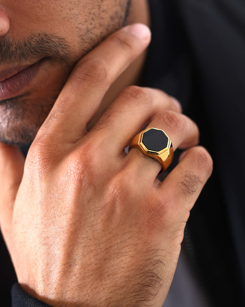 Saint Morta Onyx Octagon Signet Ring Gold