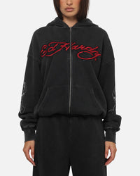 Ed Hardy Women's Rose Zip Hoodie Washed Black