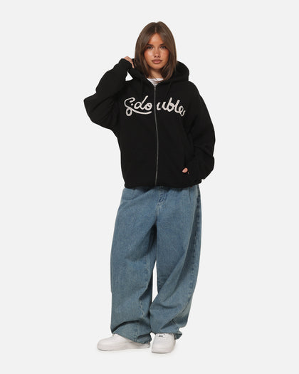 S Double Cursive Zip Hoodie Black