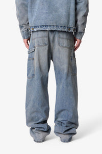 MNML Ultra Baggy Distressed Work Denim Vintage Blue