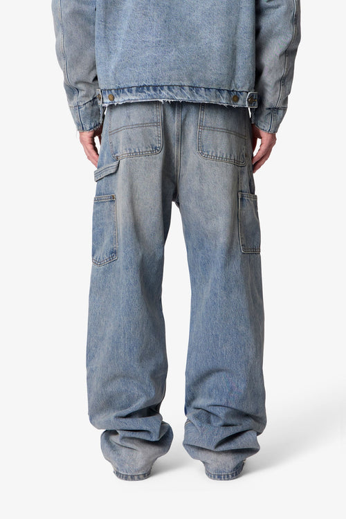 MNML Ultra Baggy Distressed Work Denim Vintage Blue