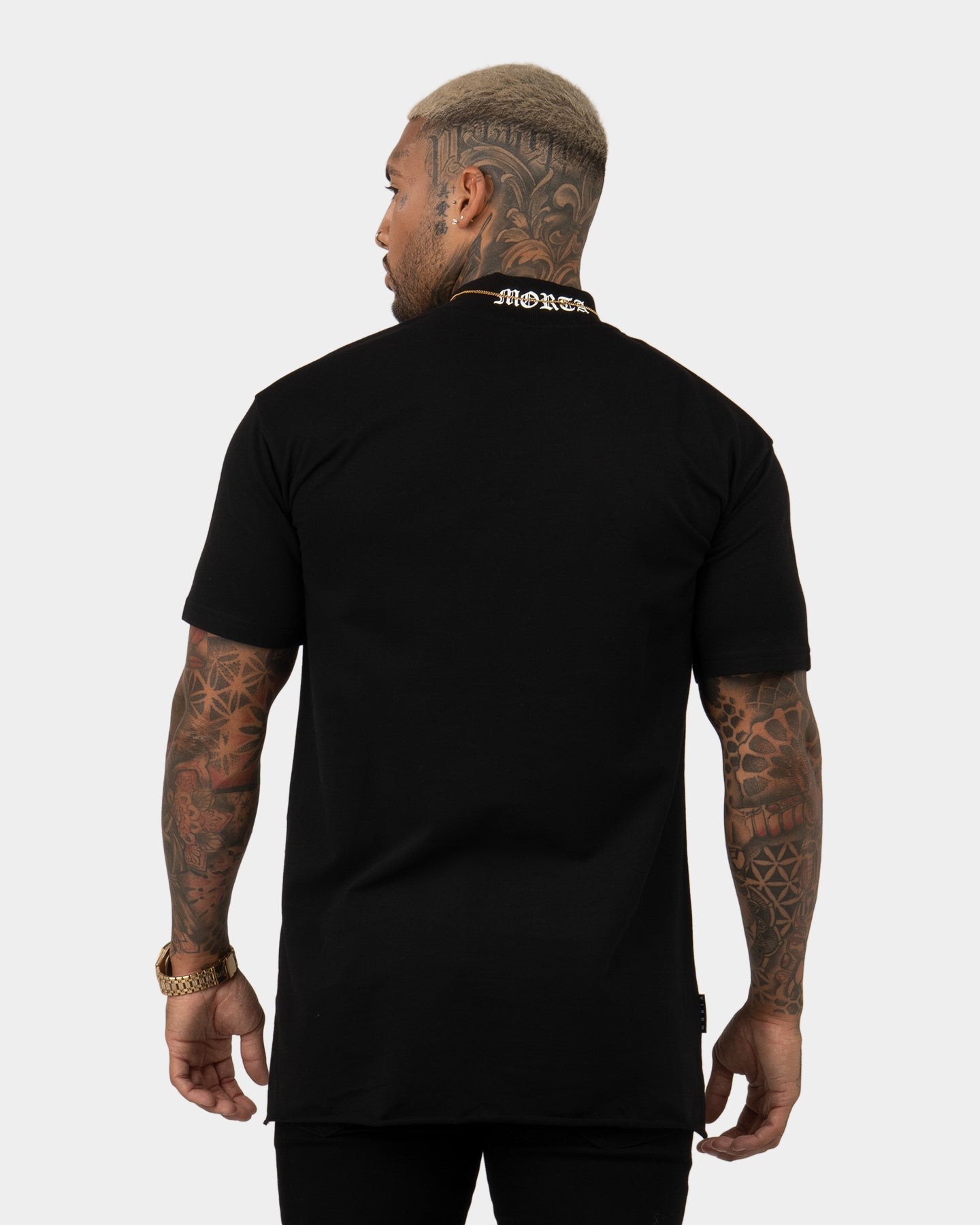 Saint Morta Old English Mock Neck T-Shirt Black/White | Culture