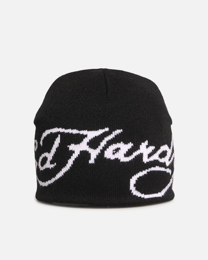 Ed Hardy Script Skull Knit Beanie Black