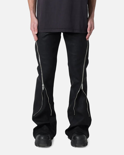 MNML D519 Leather Zipper Flare Pants Black