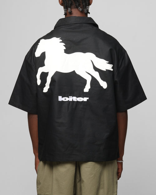 Loiter Rodeo Quarter Zip Up Shirt Black