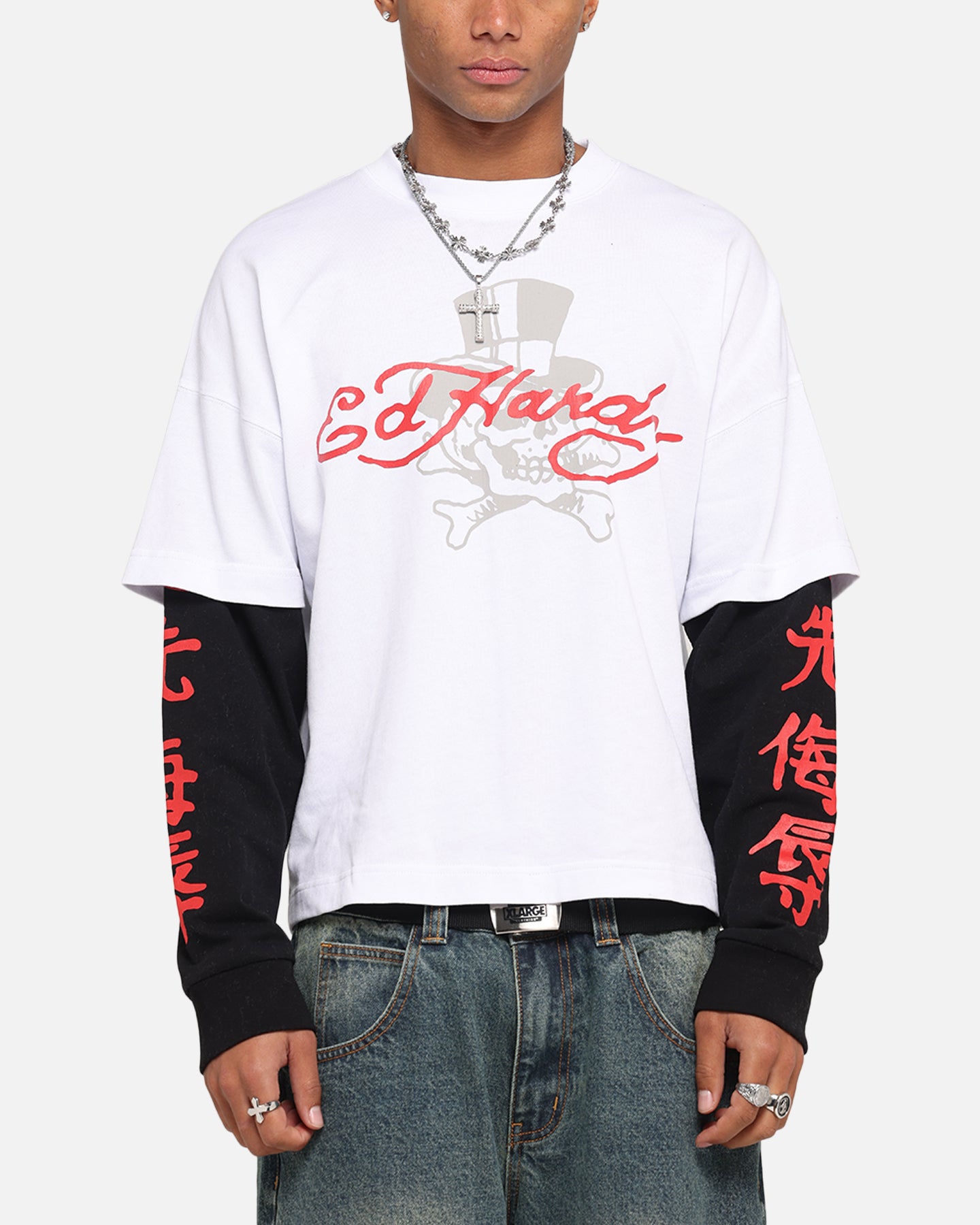 Ed Hardy Skull Layered Long Sleeve T-Shirt White | Culture Kings US