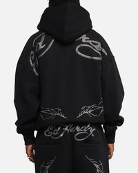 Ed Hardy Cyber Rhinestone Zip-Up Hoodie Black