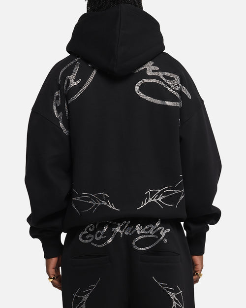 Ed Hardy Cyber Rhinestone Zip-Up Hoodie Black