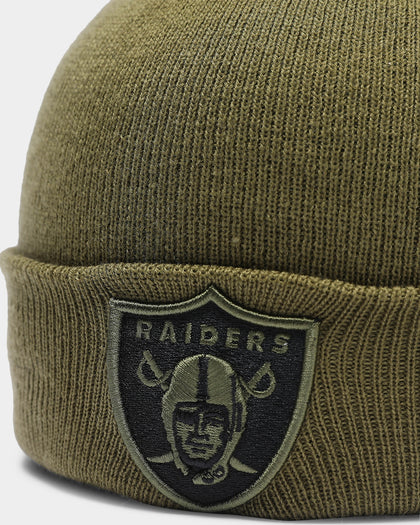 New Era Raiders Pom Knit Beanie Olive/Black