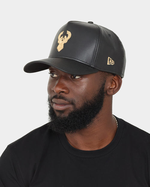 New Era Milwaukee Bucks "Black Tan PU Leather" 9FORTY K-Frame Snapback Black/Tan