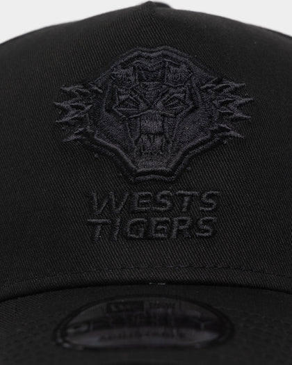 New Era Wests Tigers 'Black On Black' 9FORTY A-Frame Snapback Black