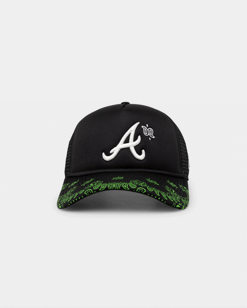 New Era Atlanta Braves 9FORTY A-Frame Trucker Snapback Black/Neon Green