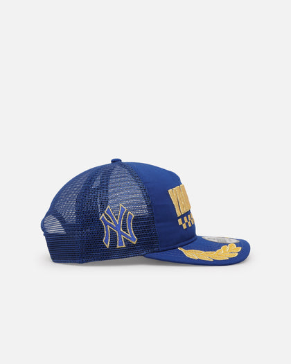 New Era New York Yankees 'Podium Pack' Pre-Curved Golfer Trucker Snapback Light Royal/Metallic Gold