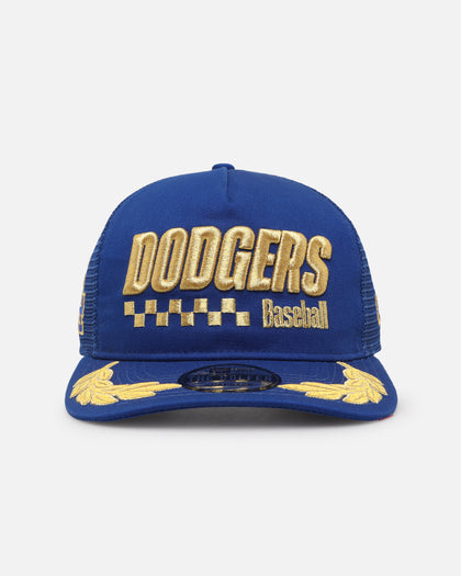 New Era Los Angeles Dodgers 'Podium Pack' Pre-Curved Golfer Trucker Snapback Light Royal/Metallic Gold