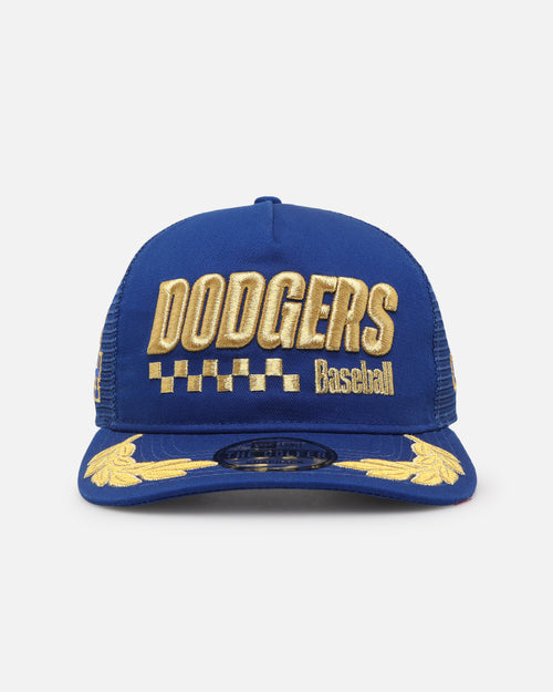 New Era Los Angeles Dodgers 'Podium Pack' Pre-Curved Golfer Trucker Snapback Light Royal/Metallic Gold