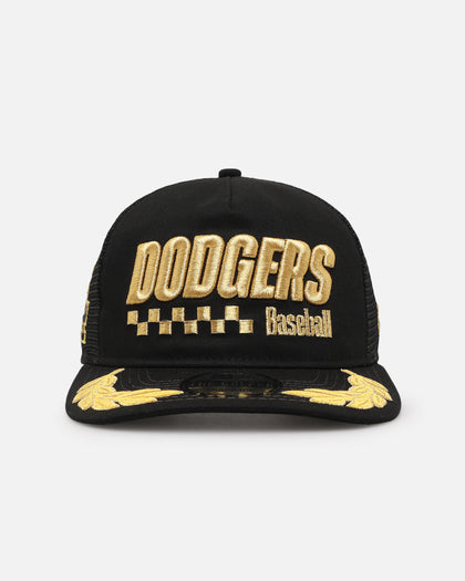 New Era Los Angeles Dodgers 'Podium Pack' Pre-Curved Golfer Trucker Snapback Black/Metallic Gold