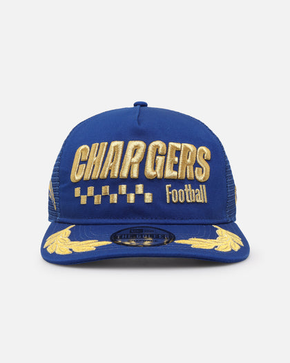 New Era Los Angeles Chargers 'Podium Pack' Pre-Curved Golfer Trucker Snapback Light Royal/Metallic Gold