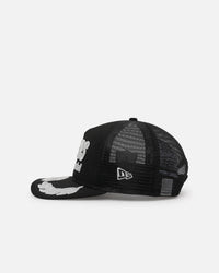 New Era Las Vegas Raiders 'Podium Pack' Pre-Curved Golfer Trucker Snapback Light Royal/Metallic Gold