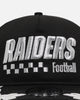 New Era Las Vegas Raiders 'Podium Pack' Pre-Curved Golfer Trucker Snapback Light Royal/Metallic Gold