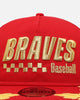 New Era Atlanta Braves 'Podium Collection' Pre-Curved Golfer Trucker Snapback Scarlet/Metallic Gold