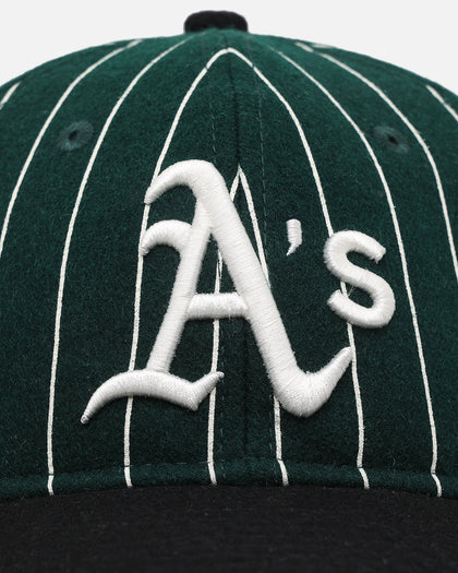 New Era Oakland Athletics 9FIFTY Retro Melton Pinstripe Strapback Dark Green/Black