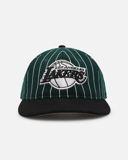 New Era Los Angeles Lakers 9FIFTY Retro Melton Pinstripe Strapback Dark Green/Black