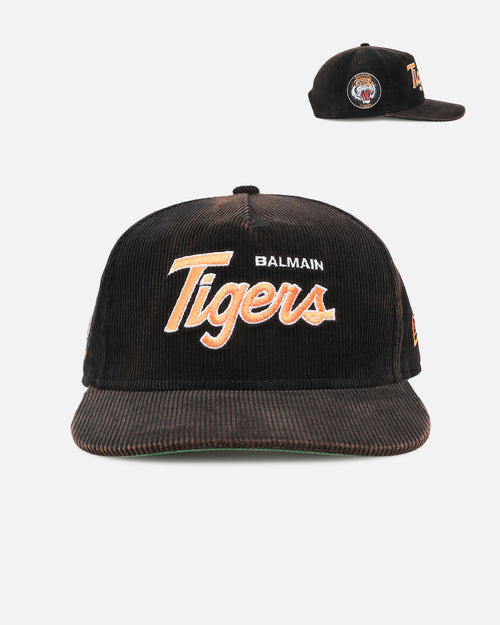 New Era Balmain Tigers 'NRL Golfer Washed Black' Pre-Curved Corduroy Golfer Snapback Washed Black