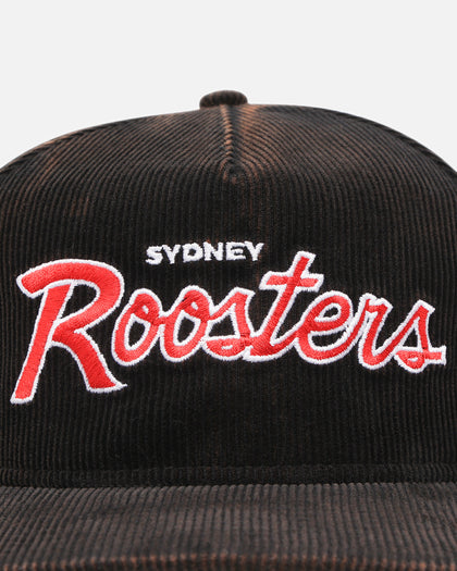 New Era Sydney Roosters 'NRL Golfer Washed Black' Pre-Curved Corduroy Golfer Snapback Washed Black
