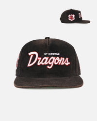 New Era St. George Illawarra Dragons 'NRL Golfer Washed Black' Pre-Curved Corduroy Golfer Snapback Washed Black