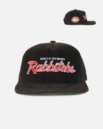 New Era South Sydney Rabbitohs 'NRL Golfer Washed Black' Pre-Curved Corduroy Golfer Snapback Washed Black