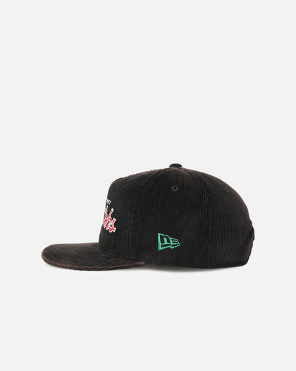 New Era South Sydney Rabbitohs 'NRL Golfer Washed Black' Pre-Curved Corduroy Golfer Snapback Washed Black