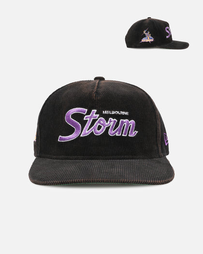 New Era Melbourne Storm 'NRL Golfer Washed Black' Pre-Curved Corduroy Golfer Snapback Washed Black