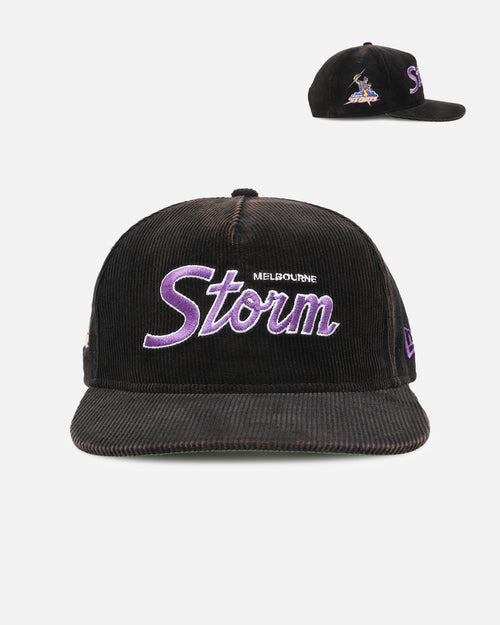 New Era Melbourne Storm 'NRL Golfer Washed Black' Pre-Curved Corduroy Golfer Snapback Washed Black