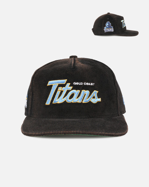 New Era Gold Coast Titans 'NRL Golfer Washed Black' Pre-Curved Corduroy Golfer Snapback Washed Black