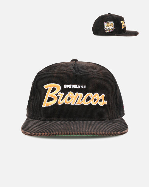 New Era Brisbane Broncos 'NRL Golfer Washed Black' Pre-Curved Corduroy Golfer Snapback Washed Black