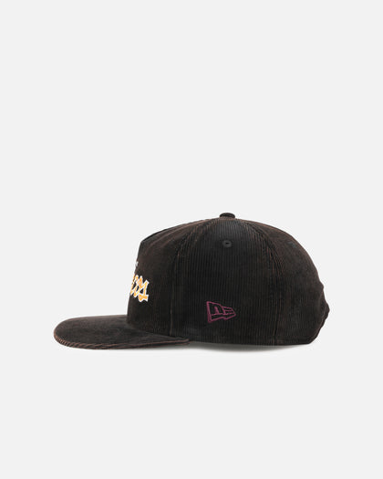 New Era Brisbane Broncos 'NRL Golfer Washed Black' Pre-Curved Corduroy Golfer Snapback Washed Black