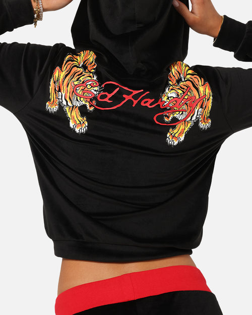 Ed Hardy Women's Cropped Hoodie Black/Red