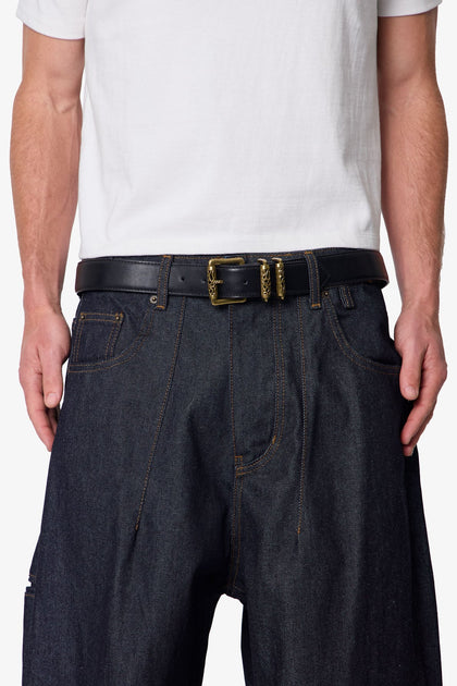 MNML Engraved Roll Buckle Belt Black