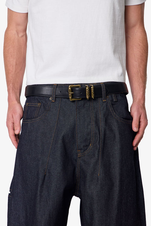 MNML Engraved Roll Buckle Belt Black