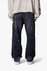 MNML Ultra Baggy Torn Fleur Double Knee Pants Washed Black