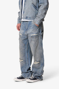 MNML Ultra Baggy Distressed Work Denim Vintage Blue