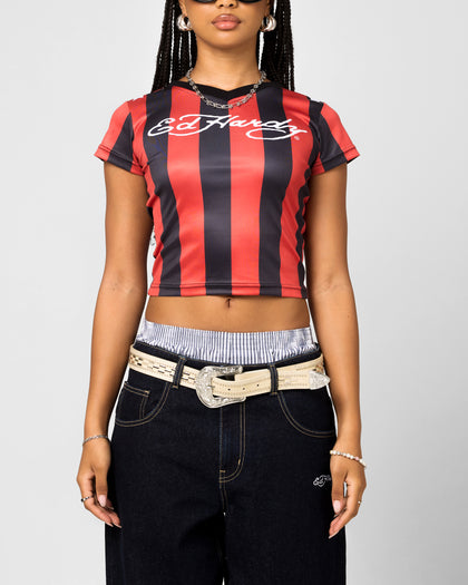 Ed Hardy Women's Football Baby T-Shirt Black/Red