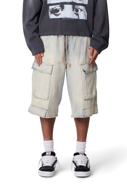 MNML Rave Cargo Denim Short Vintage Blue
