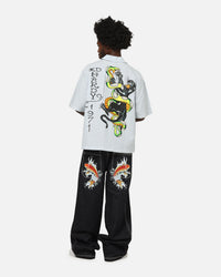 Ed Hardy Panther Button-Up Shirt Blue Pin Stripe